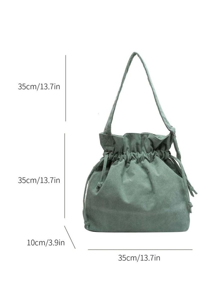 an image of a green bag with measurements