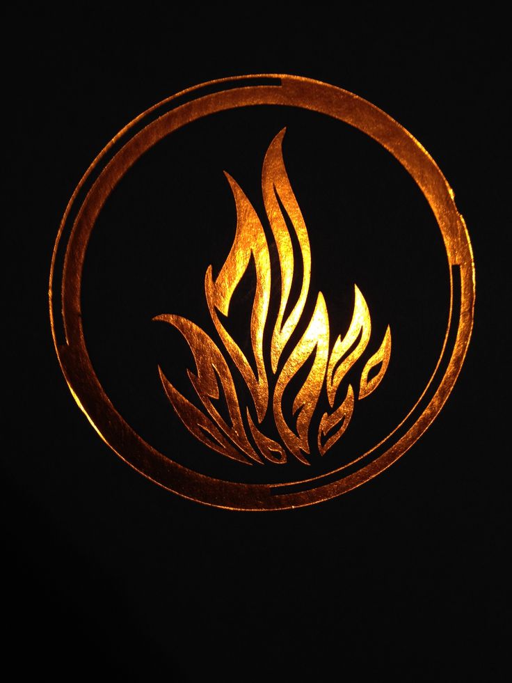 a gold circle with flames on it in the middle of a black background is an image of a fire