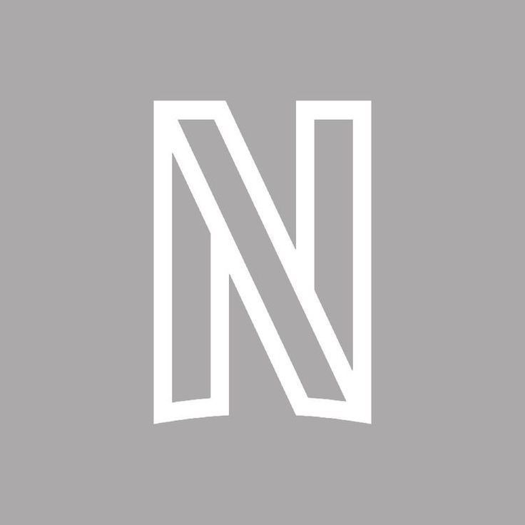 the n logo is shown in white on a gray background