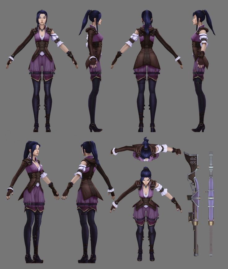 various poses of an animated female character