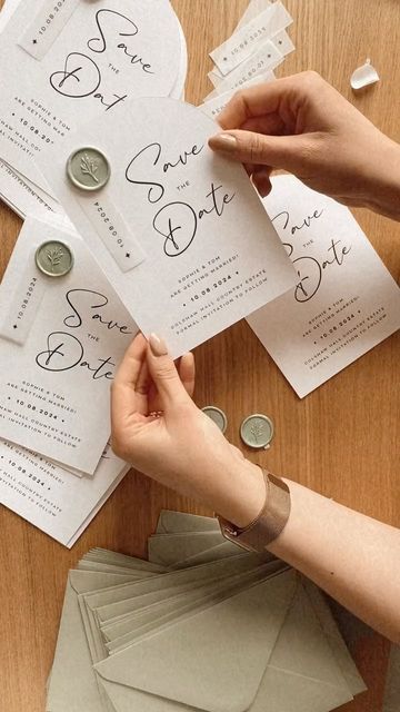 Save The Date With Wax Stamp, Sage Green Wedding Stationery, Sage Save The Dates, Sage Green Save The Date Ideas, Save The Date Ideas Sage Green, Save The Date Ideas Green, Diy Wedding Save The Dates, Diy Save The Date Ideas, Homemade Save The Dates