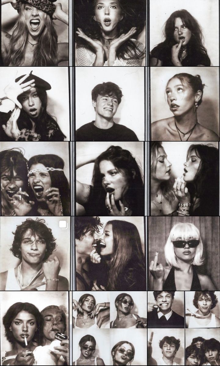 black and white photo collage of people with different facial expressions, including woman's face