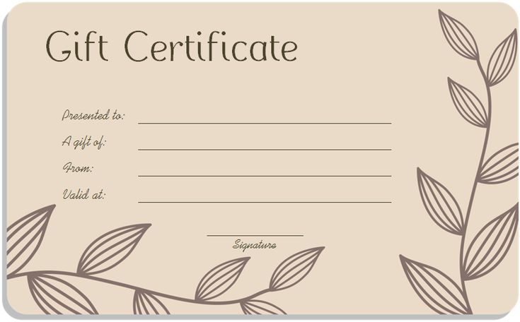 a gift certificate is shown with leaves and branches on the front, along with an envelope for