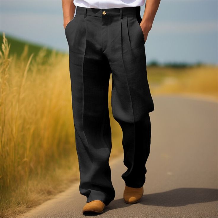 Season:Spring  Summer; Fabric:Linen Cotton Blend; Gender:Men's; Style:Fashion,Streetwear; Occasion:Holiday,Daily,Casual; Fit Type:Regular Fit; Function:Breathable,Comfort; Waistline:Mid Waist; Pattern:Plain; Design:Front Pocket,Straight Leg; Pants Type:Dress Pants,Trousers,Linen Pants,Pleated Pants,Summer Pants; Fly Type:Zipper,Button; Front page:FF; Listing Date:07/05/2024; Pants Length:Full Length Slim Fit Full-length Pants With Pockets, Mens Single Pleat Pants, Full-length Cotton Pants With Zipper Closure, Trousers Linen, Stretch Full-length Pants With Zipper Closure, Cheap Full-length Men's Dress Pants, Men's Dress Pants, Mens Linen Pants, Pants Linen