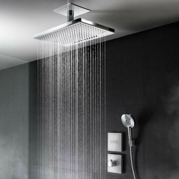 a shower head with water flowing from it