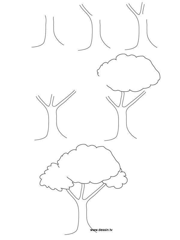 four different trees that are drawn in one line