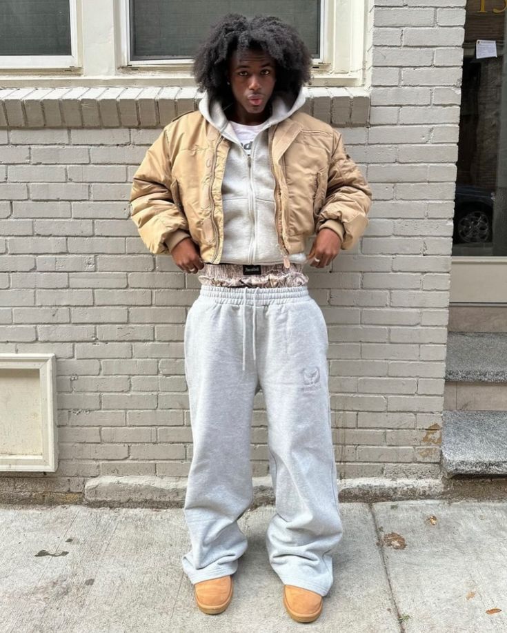 Wide Leg Sweatpants Outfit, Trousers Men Casual, Grey Outfits, Street Wear Style, Roddy Ricch, Fit Pics, New Y2k, Y2k Harajuku, Trendy Boy Outfits