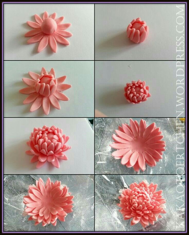 there are several pictures of flowers made out of fondant