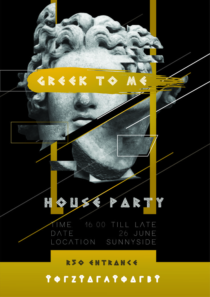 a poster for a house party with an image of a bust