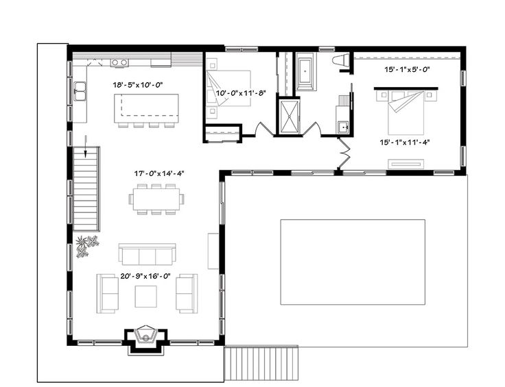 the floor plan for a two story house with an open living room and kitchen area