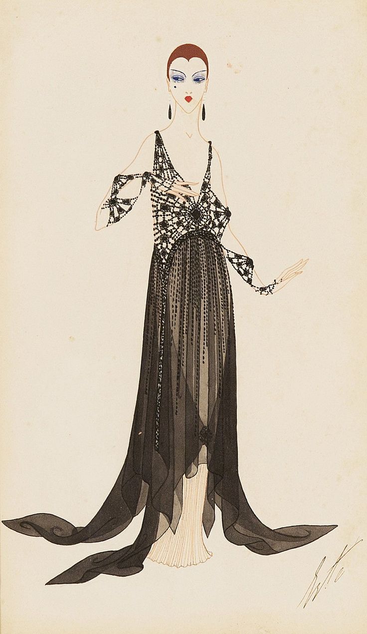 a drawing of a woman in an evening dress