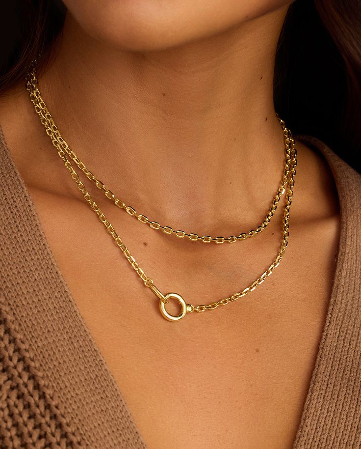 Create a layered look by double wrapping this extra long 33' chain necklace, or wear it long depending on your outfit or occasion. You can customize it with charms too - we're loving adding a combination of three or a single statement size charm.  Asher Mini Necklace in 18k Gold, Women's by gorjana Female Monk, Gorjana Necklace, Simple Gold Necklace, Earrings Stacking, Necklace Aesthetic, Necklaces Beaded, Necklaces Statement, Necklace Stack, Statement Rings Diamond