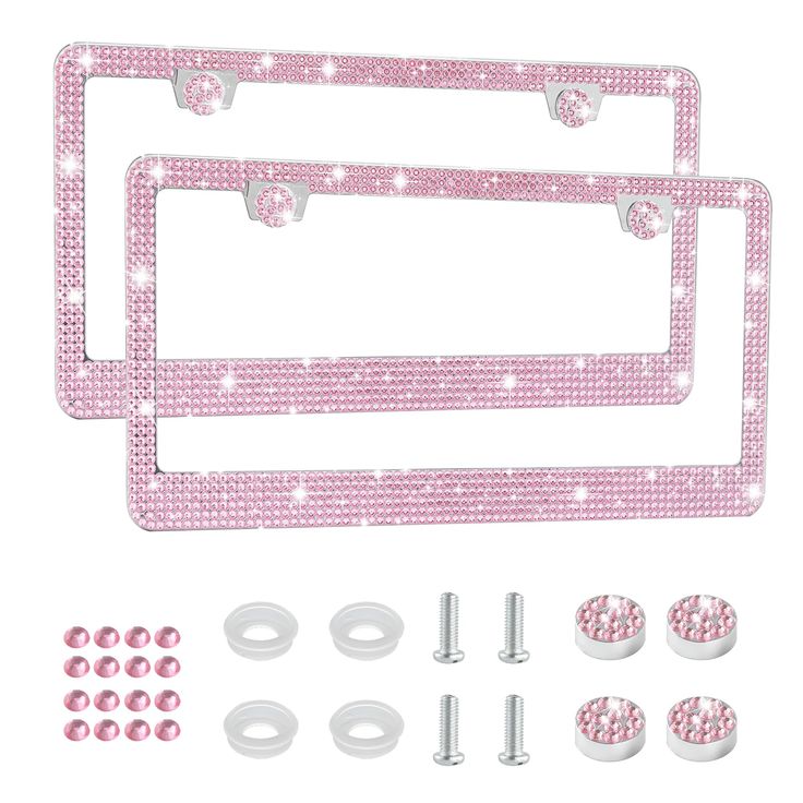 pink glitter license plate frame and screws