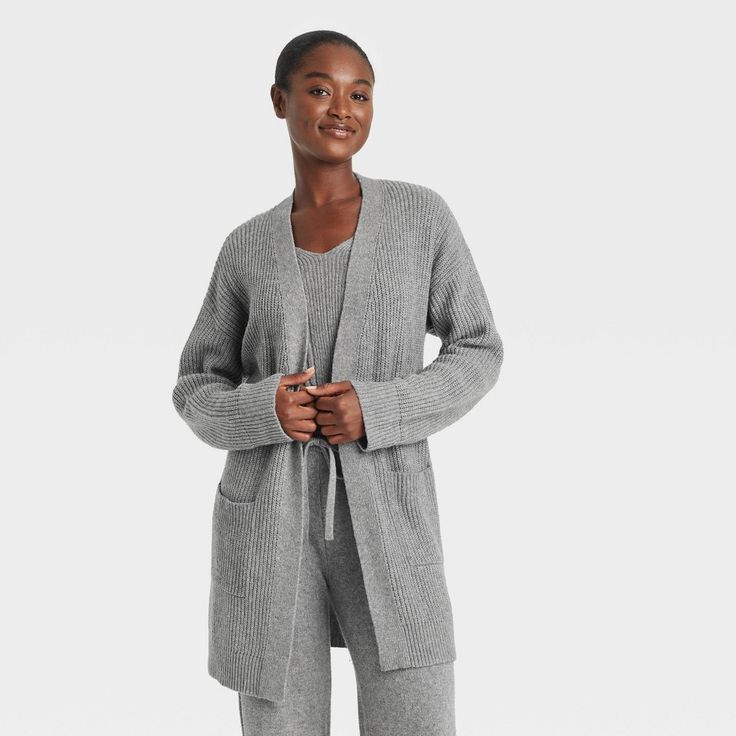 Wear this Sweater Robe from Auden™ over any of your favorite PJs for a cozy outfit that's perfect for lazy days. Made of a midweight cotton-rich fabric blend, this solid-color sweater robe features a classic shaker-knit pattern and dropped-shoulder long sleeves with ribbed wrists. The open-front style allows for easy layering, while the side vents and patch pockets complete the design with an airy feel and space for stashing small items. Auden™: Comfort true to every shape & hue. Cozy Soft Knit Outerwear For Loungewear, Winter Cozy Fit Cotton Sleepwear, Relaxed Fit Sleepwear For Fall Loungewear, Fall Relaxed Fit Sleepwear For Loungewear, Relaxed Fit Sleepwear For Fall, Knit Outerwear For Loungewear In Solid Color, Solid Knit Outerwear For Loungewear, Cozy Knit Outerwear For Loungewear, Soft Knit Cardigan For Loungewear