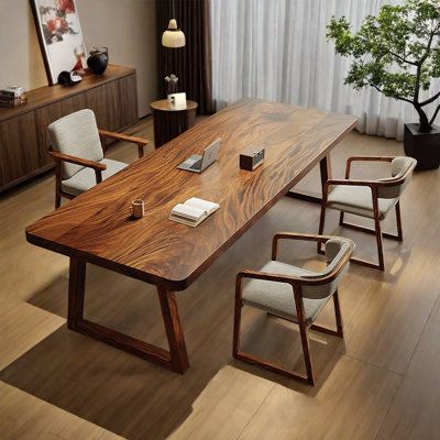 Loon Peak® Size: 31.5" W x 70.8" L | Loon Peak® Jessamyn Rectangular 31.5" W Dining Table 29.5 H x 70.8 W x 31.5 D in brownWood in Walnut | 31.5" W x 70.8" L | Wayfair Wood Rectangular Dining Table, Dining Table Sets, Desk In Living Room, Solid Wood Desk, Door Hardware Interior, Desk And Chair Set, Table Sets, Walnut Desks, Bedroom Furniture For Sale