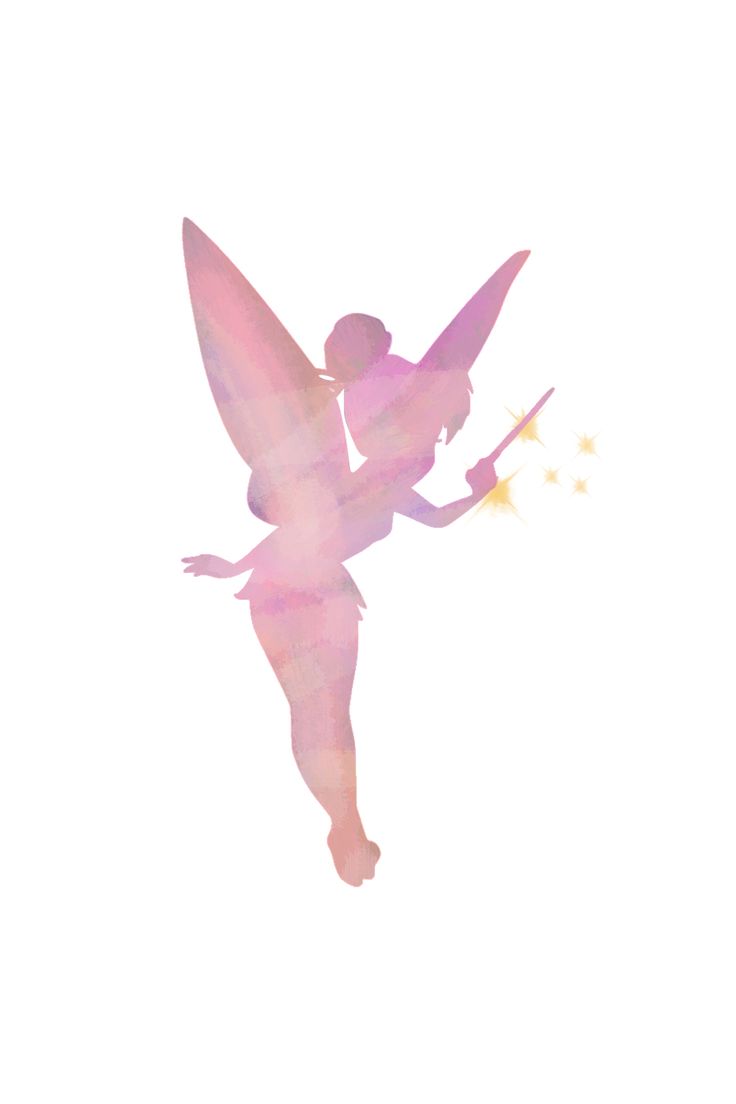 a silhouette of a fairy holding a wand in her hand and flying through the air