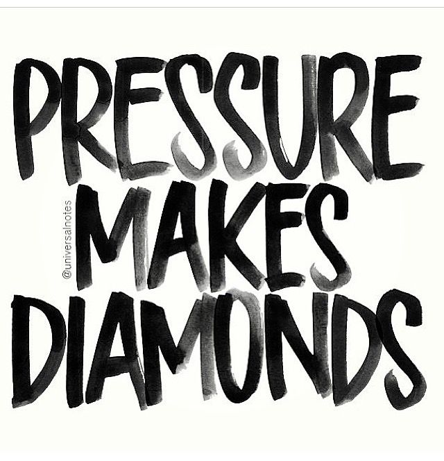 the words pressure makes diamonds written in black ink on a white background with some type of lettering