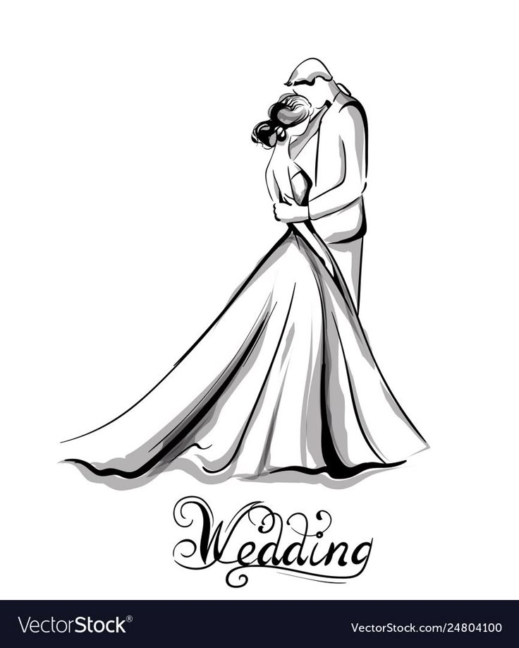 Wedding couple silhouette line art Royalty Free Vector Image ...