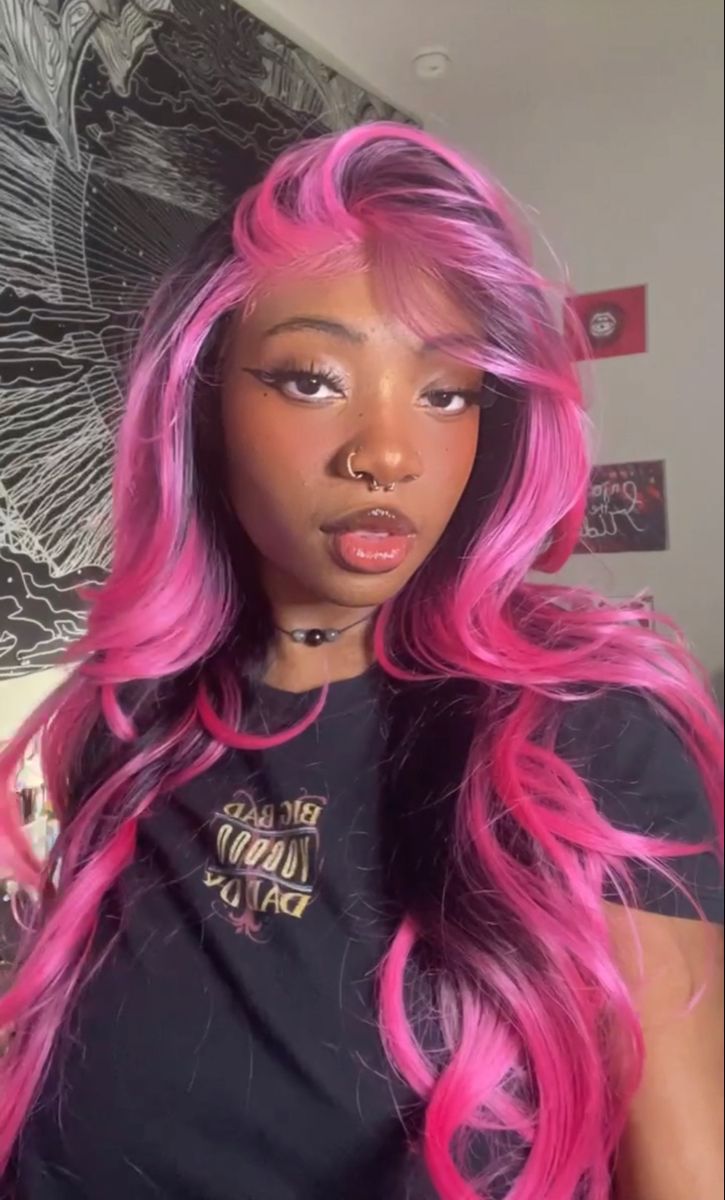 black girl with black and pink ombre wig Pink And Black Wig Black Women, Vice Unit 10 Wig, Colorful Hairstyles For Black Women, Pink And Green Hair Black Women, Blonde And Pink Hair Black Women, Brown And Pink Hair Black Women, Pink And Black Hair Black Women, Colorful Hair Black Women, Black Girls Pink Hair