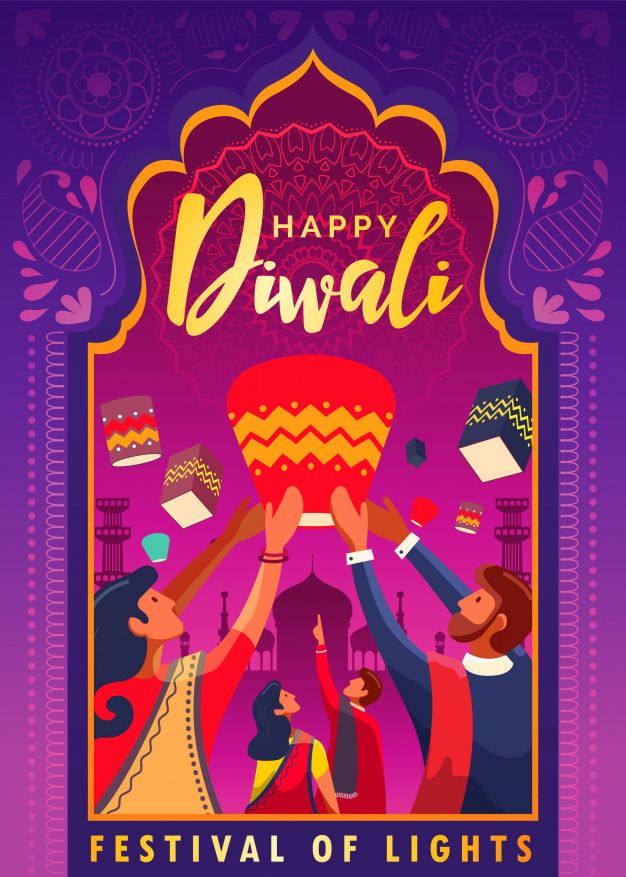 happy diwali festival poster with people holding up a basket in front of them