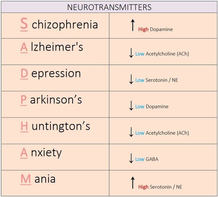 two different types of neurotransmitters are shown in this table diagram