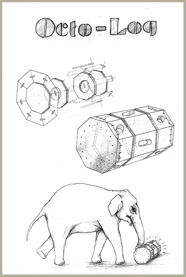 an elephant is standing next to some drawings