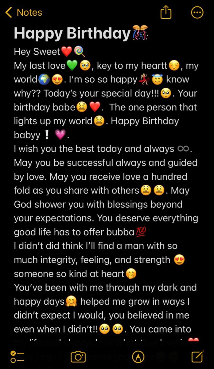 a text message that says happy birthday with emoticions on the bottom right corner