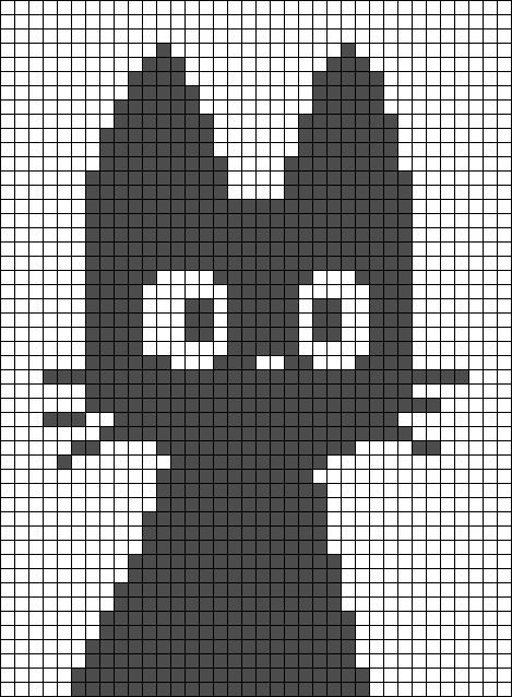 a black cat with big eyes is shown in the cross stitch pattern on this page