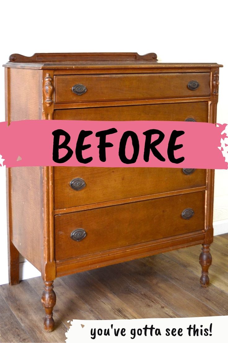 an old dresser has been painted pink with the words, before you've got to see this