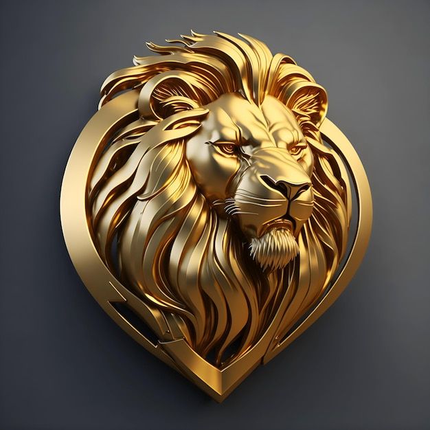 a golden lion's head is shown in the middle of a metal heart shape