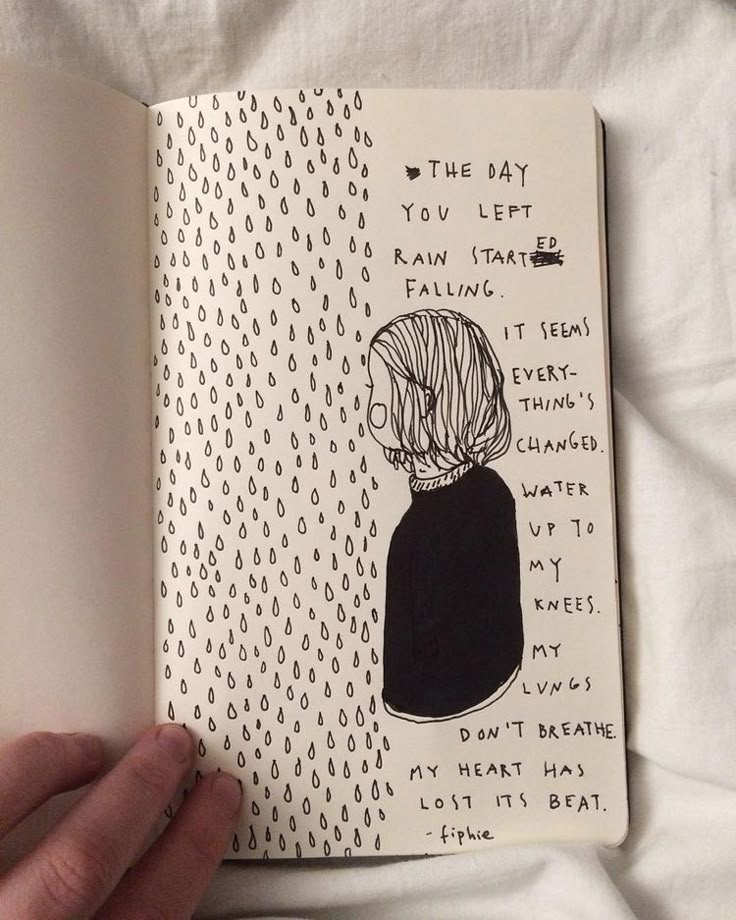 an open book with a drawing of a woman's head and words on it