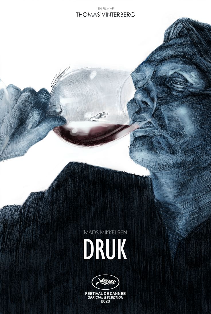 a man drinking from a wine glass in front of a bottle with the word drunk written on it