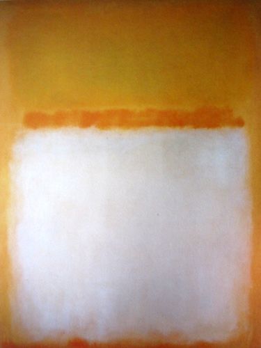 an orange and white painting on the wall