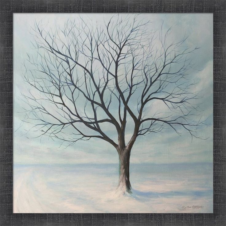 a painting of a bare tree in the snow