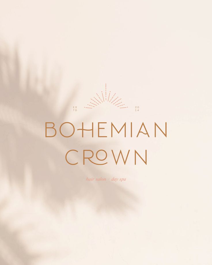 the shadow of a palm tree on a white background with words bohemian crown above it