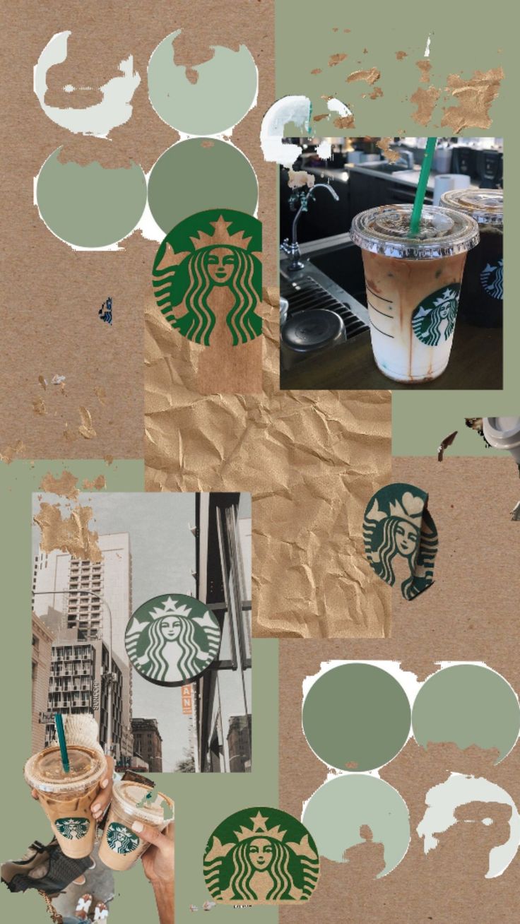 starbucks coffee collage with green and brown colors