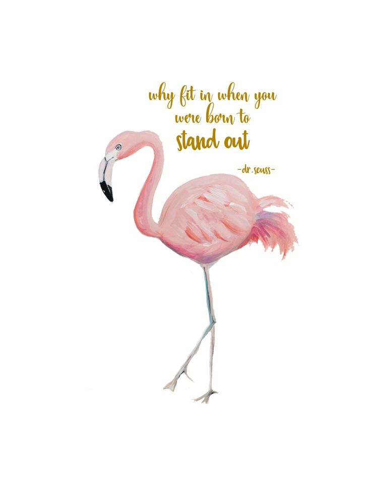 a pink flamingo standing in front of a white background with the words, why fit in before you were born to stand out