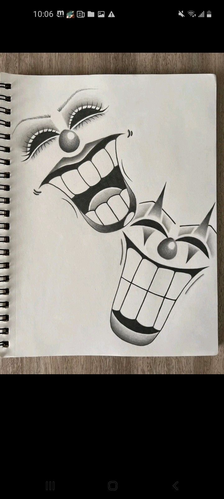 a drawing of a clown's face on a piece of paper that is drawn