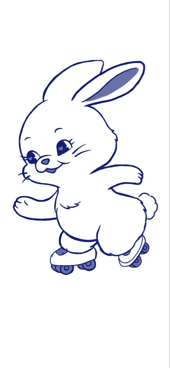 a drawing of a cartoon bunny skating on ice skates with one foot in the air