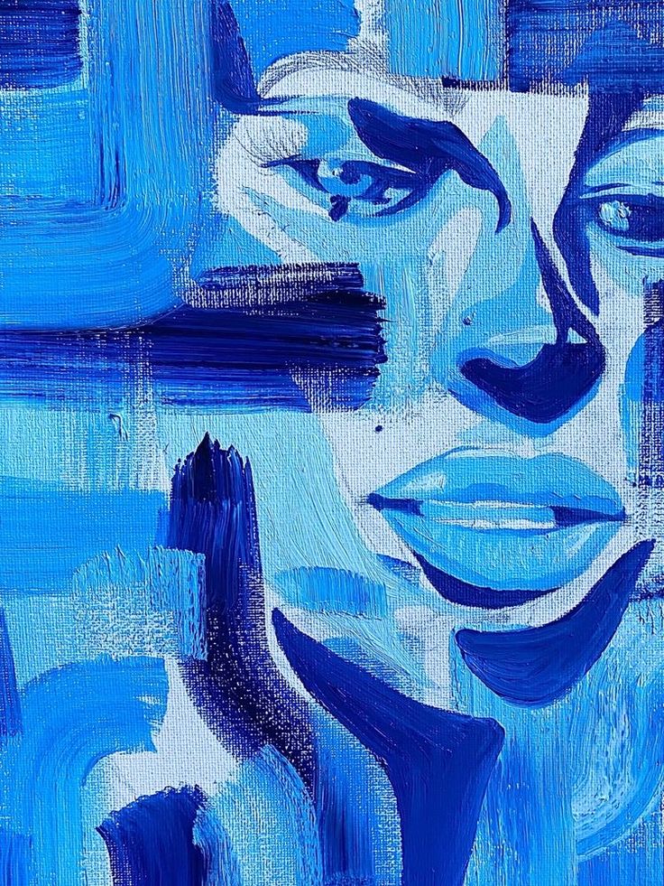 a painting of a woman's face with blue paint