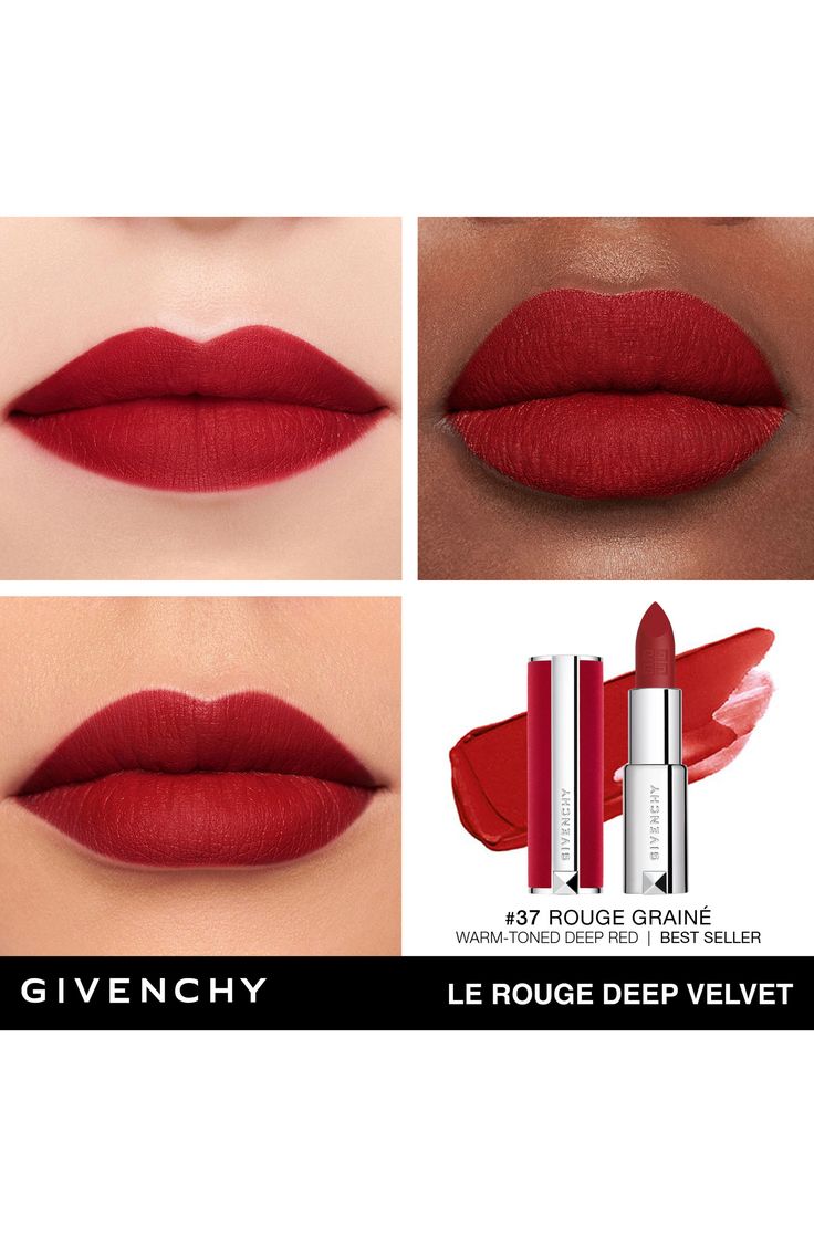 What it is: A powdery matte lipstick that is as long-wearing as it is lightweight.What it does: This buttery formula feels as couture as the smooth velvet of the lipstick case. The mango butter–infused formula delivers comfort unlike any other matte lipstick, with color that lasts up to 12 hours. Its ultrapowdery texture provides coverage without weight, while its lavish case embodies the chic and sensorial attribute of Givenchy couture. How to use: Start from the center of your lips and glide t Iconic Red Lipstick, Velvet Matte Lipstick, Givenchy Beauty, Coal Tar, Givenchy Couture, Bold Lip Color, Rouge Lipstick, Lower Lip, Velvet Lipstick