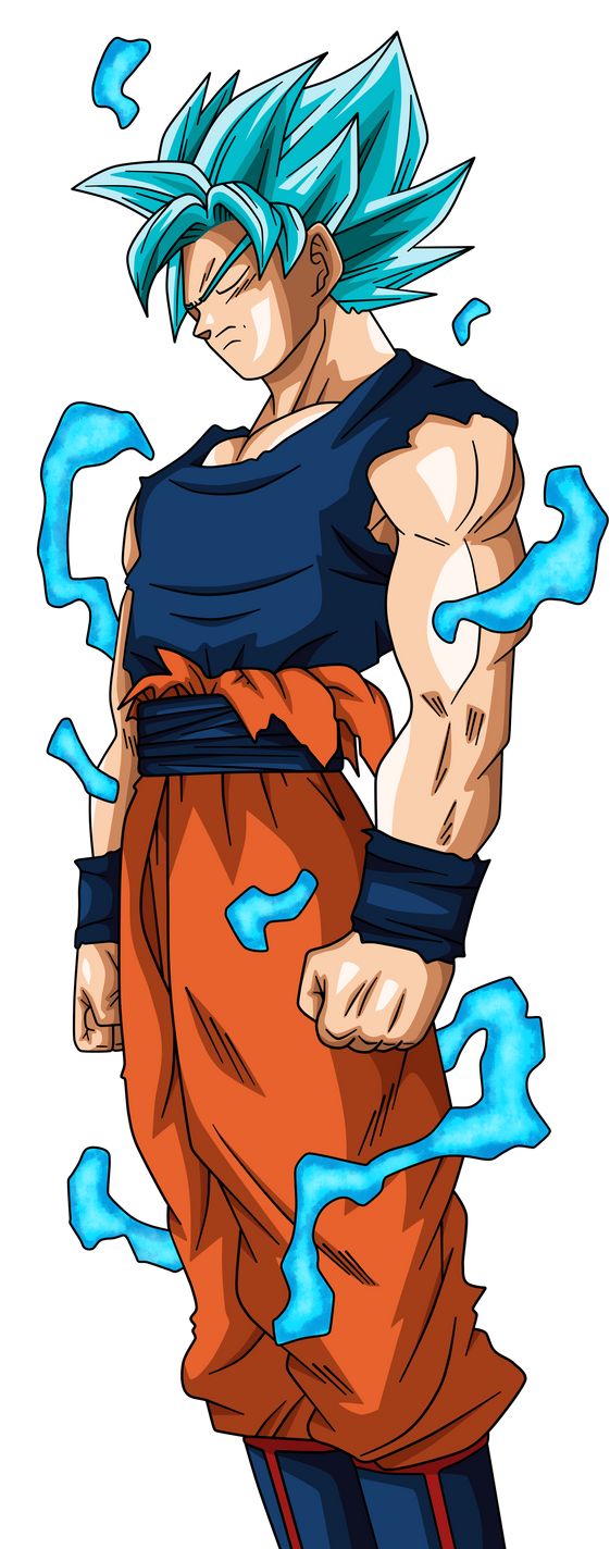 a cartoon character with blue hair and no shirt on, holding his hands behind his back