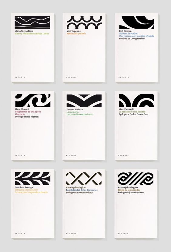 six different business cards with black and white designs