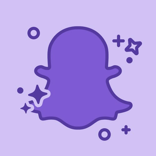 a purple snap icon with stars coming out of the bottom right corner and an outline of a person's head in the middle