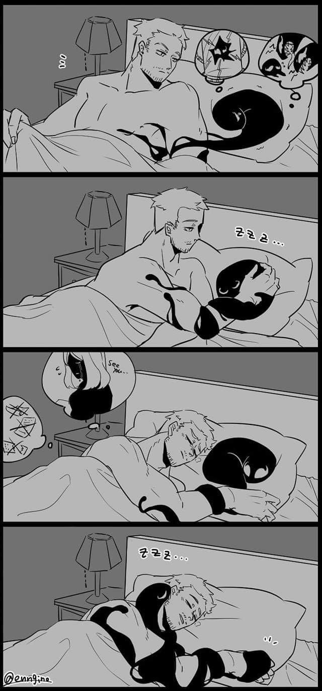 an animated comic strip shows the story of two people in bed and one is sleeping