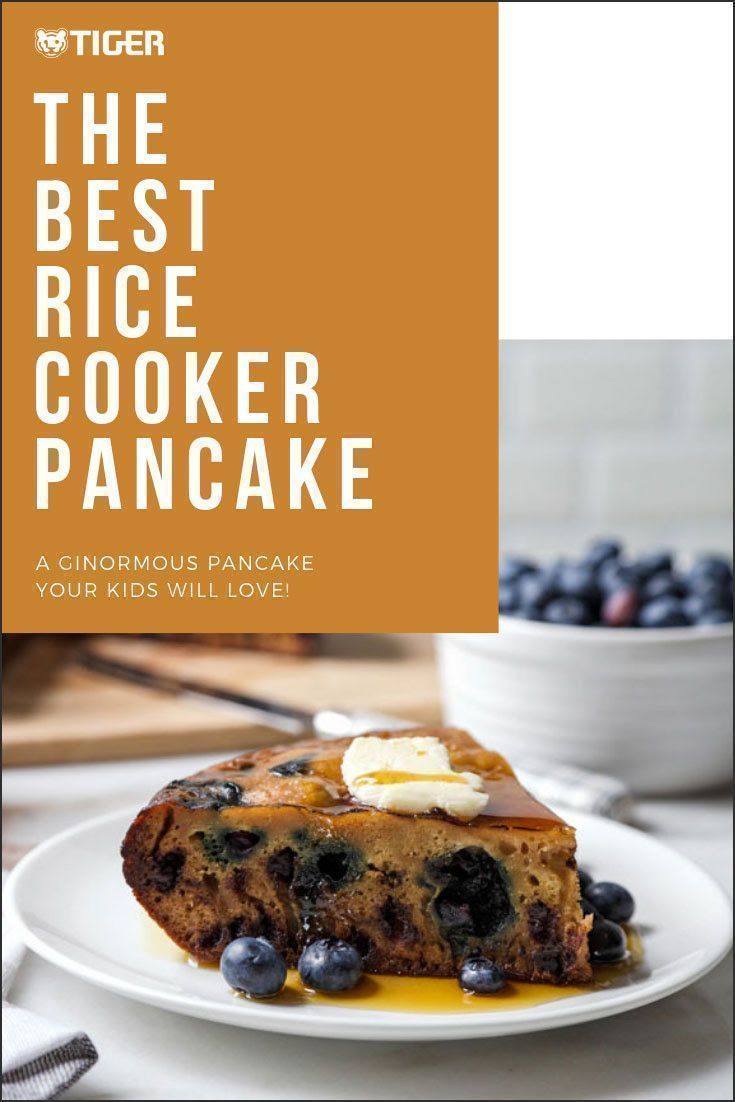 the best rice cooker pancake with blueberries and butter on top is shown