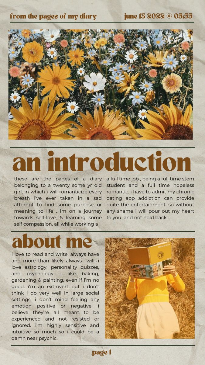 an article in the paper with pictures of sunflowers and other flowers on it