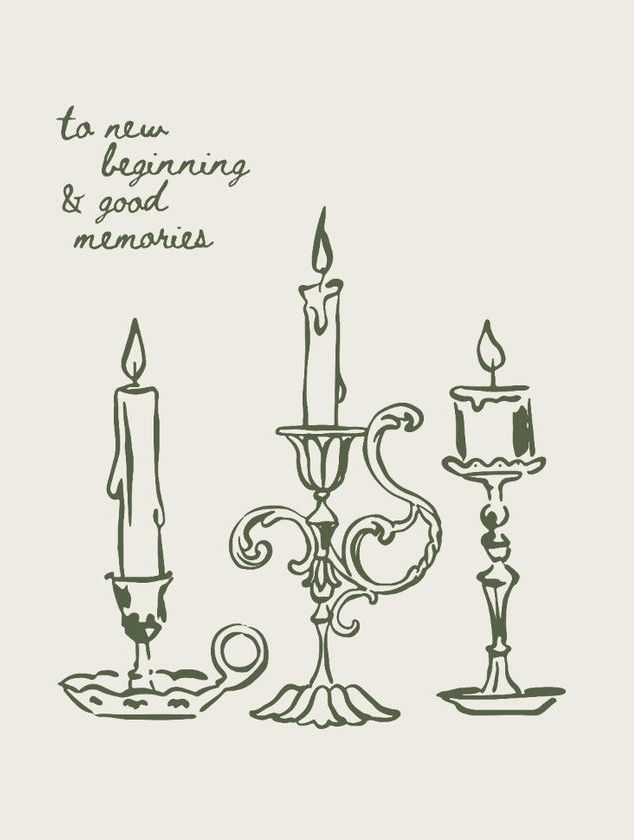 two candles and a candle holder with the words to new beginning and memories