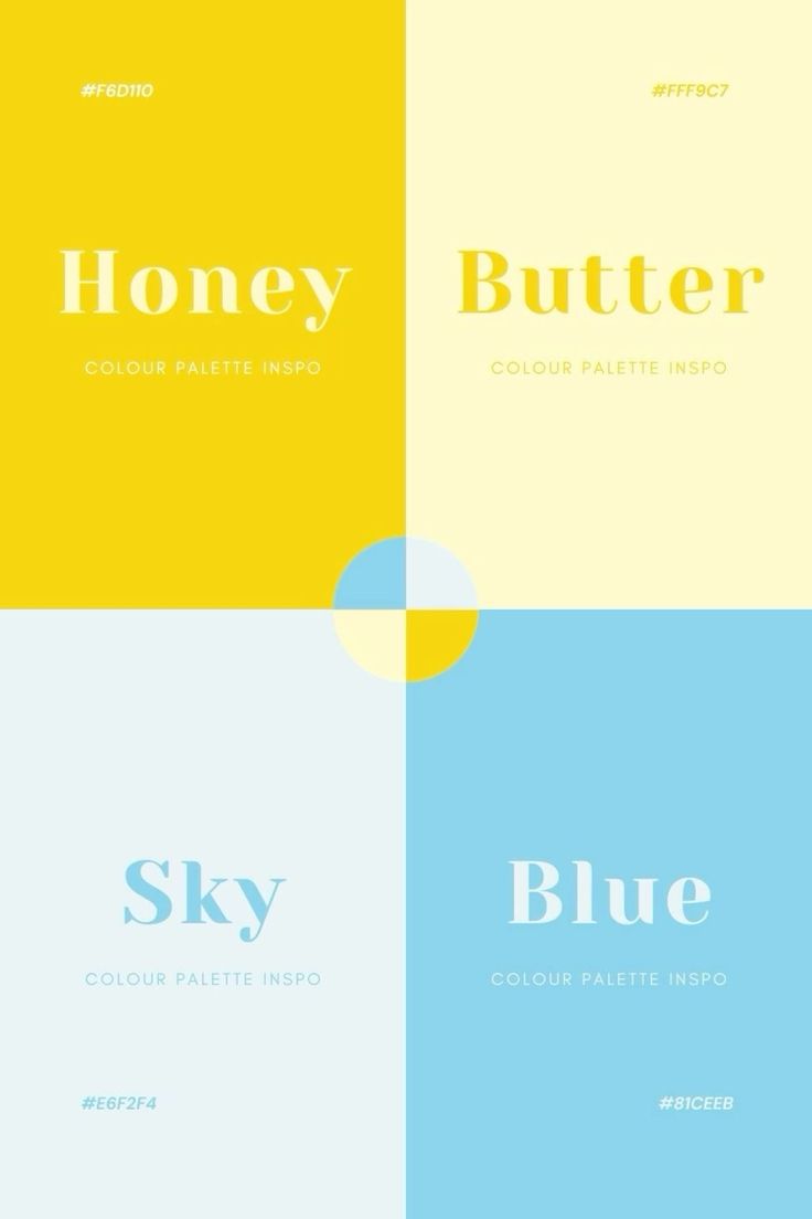 four different colored squares with the words honey, blue, yellow and white on them