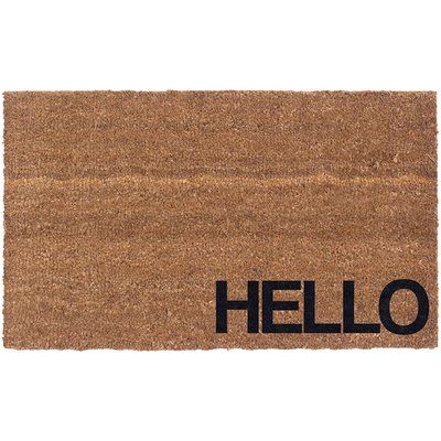 a brown door mat with the word sup written in black ink on it, against a white background